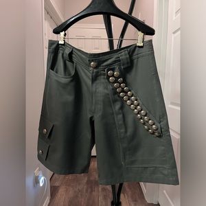 VINTAGE Olive Green custom made cotton SHORTS with tons of BRASS buttons